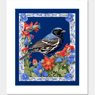 A Lark Bunting Surrounded by Colorado Blue Columbine Border Cut Out Posters and Art